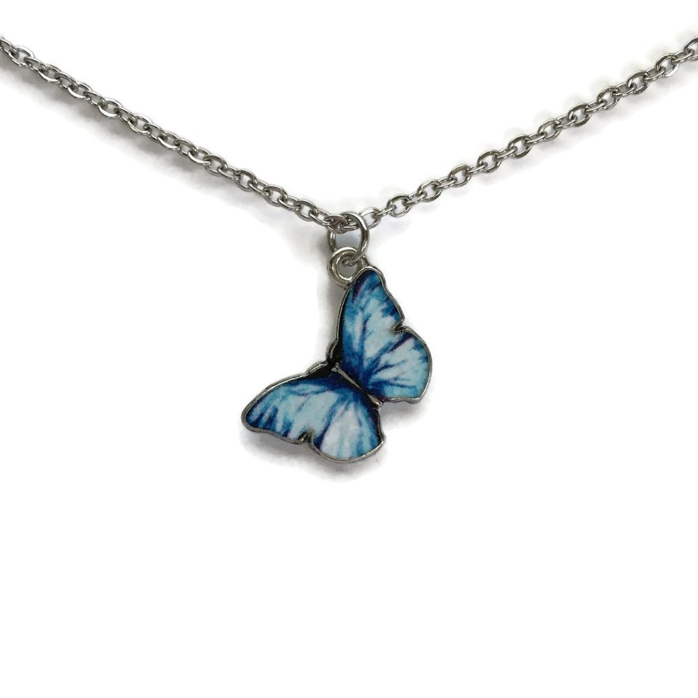 π¦ Blue Butterfly Charm Necklace Tibetan Silver Stainless Steel Chain π¦ 4for$20 - Picture 1 of 4